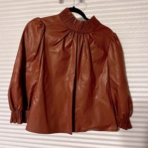 EUc Brown Faux Leather High-neck Swing Top large